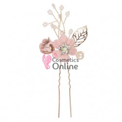 Ac metalic pentru par ACM016BB Auriu cu floare Crem si strasuri